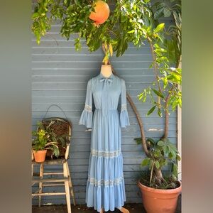Retro 70’s Long Sleeve Cottagecore Blue Dress